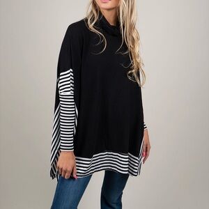 Elegant Black and White Striped Women's Tunic